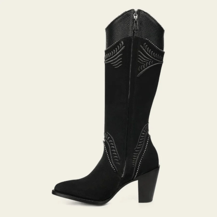 Cuadra Womens Veronica Nobuck Tall Leather Boot - Black