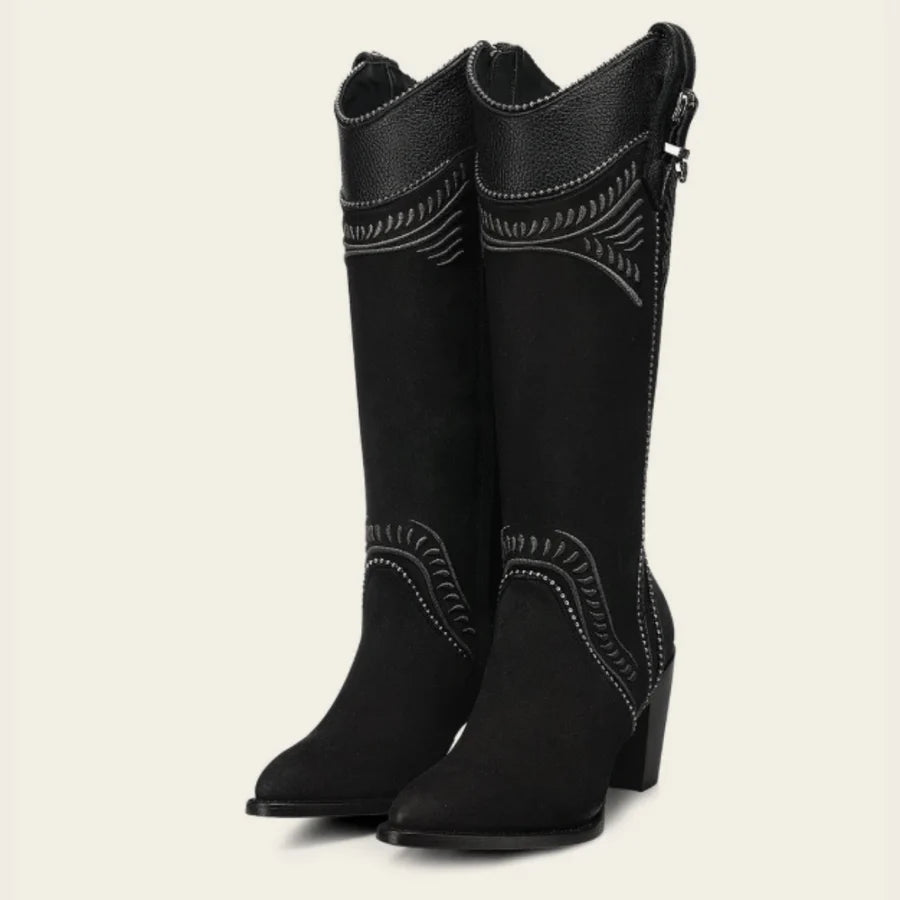 Cuadra Womens Veronica Nobuck Tall Leather Boot - Black