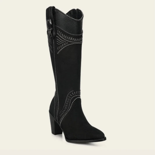 Cuadra Womens Veronica Nobuck Tall Leather Boot - Black