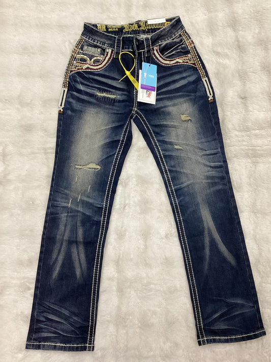 Revolution Mens Elegante Straight fit Embroidered bootcut Jeans