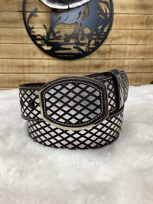 Del Cesar Diamond Pattern Belt - Silver