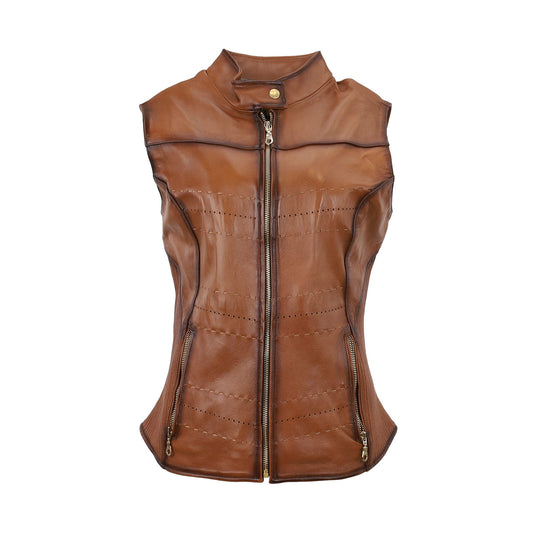 Womens Conquistadora Genuine Leather Vest -Cognac