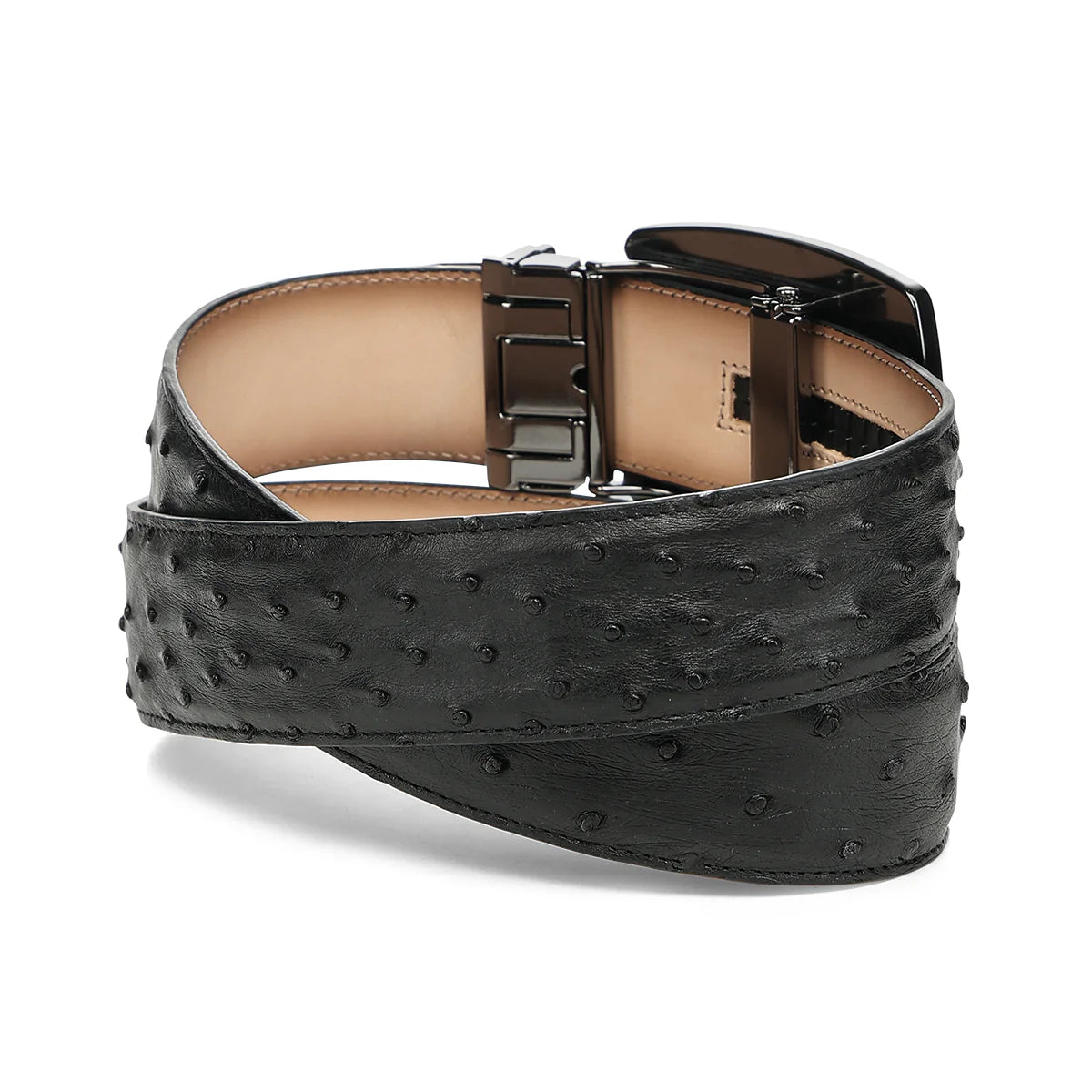 Cuadra Mens  Ostrich Pin Buckle Design Belt Cinto - Black BC479