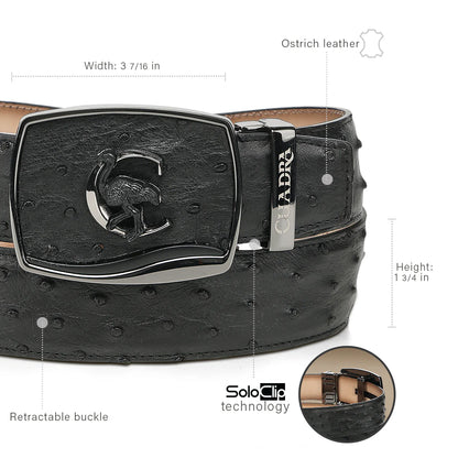 Cuadra Mens  Ostrich Pin Buckle Design Belt Cinto - Black BC479