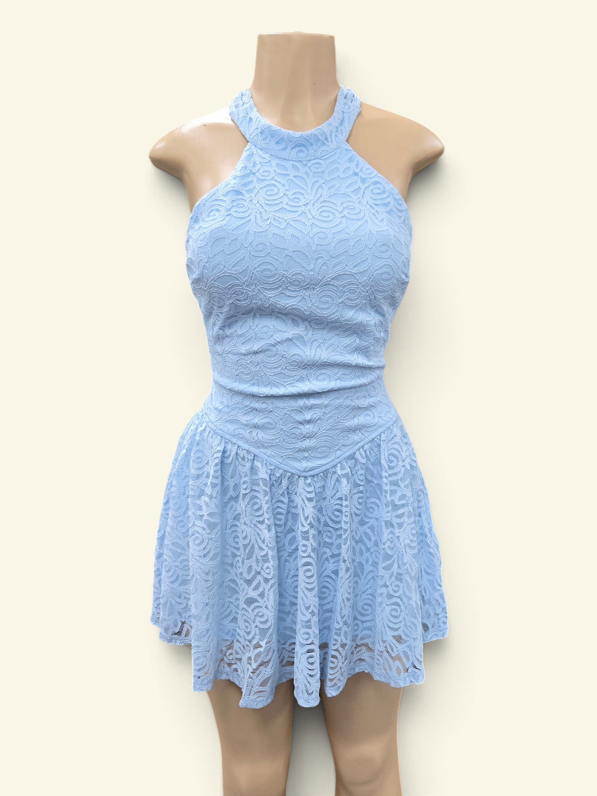 Cindy Womens Halterneck Dress - Baby Blue, Black