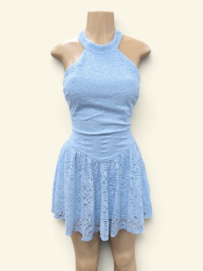 Cindy Womens Halterneck Dress - Baby Blue, Black