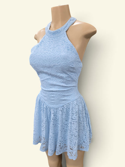 Cindy Womens Halterneck Dress - Baby Blue, Black