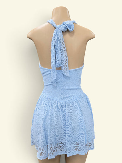 Cindy Womens Halterneck Dress - Baby Blue, Black