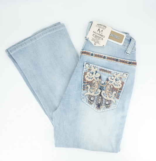 Montero Womens Bling Pocket Bootcut Jean D849 - Light Blue