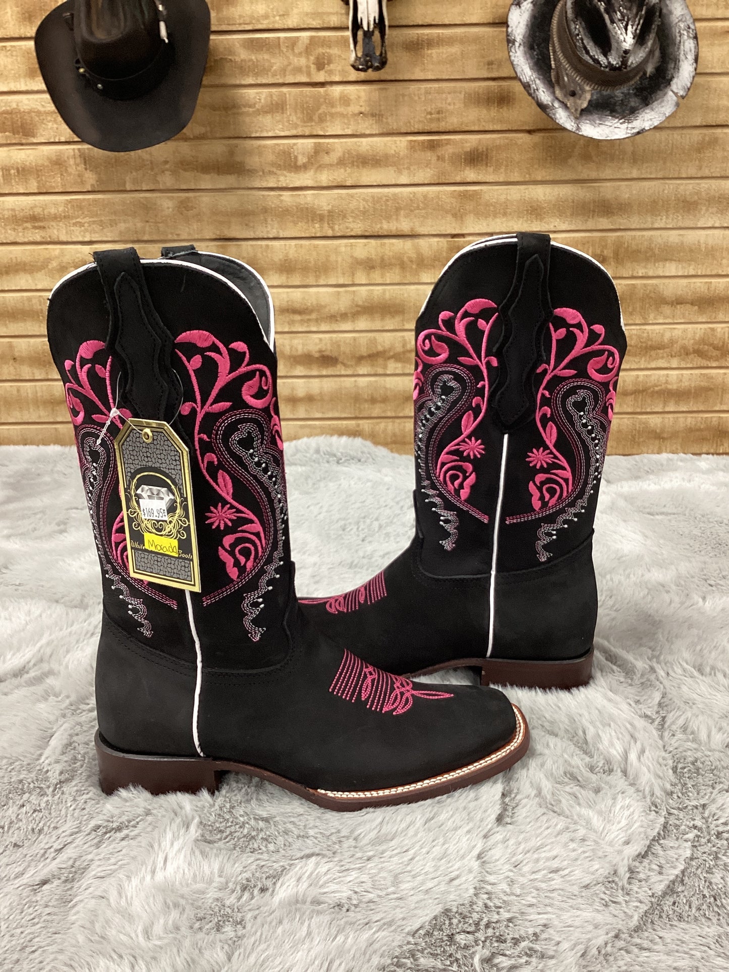 WHITE DIAMOND BOOTS Women Bota Morada Negro Black Nobuck