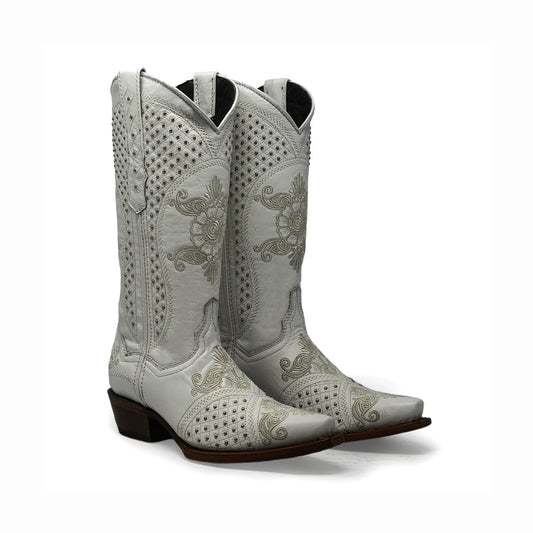 Wildflower Womens Embroidered and Studded Boots (White)