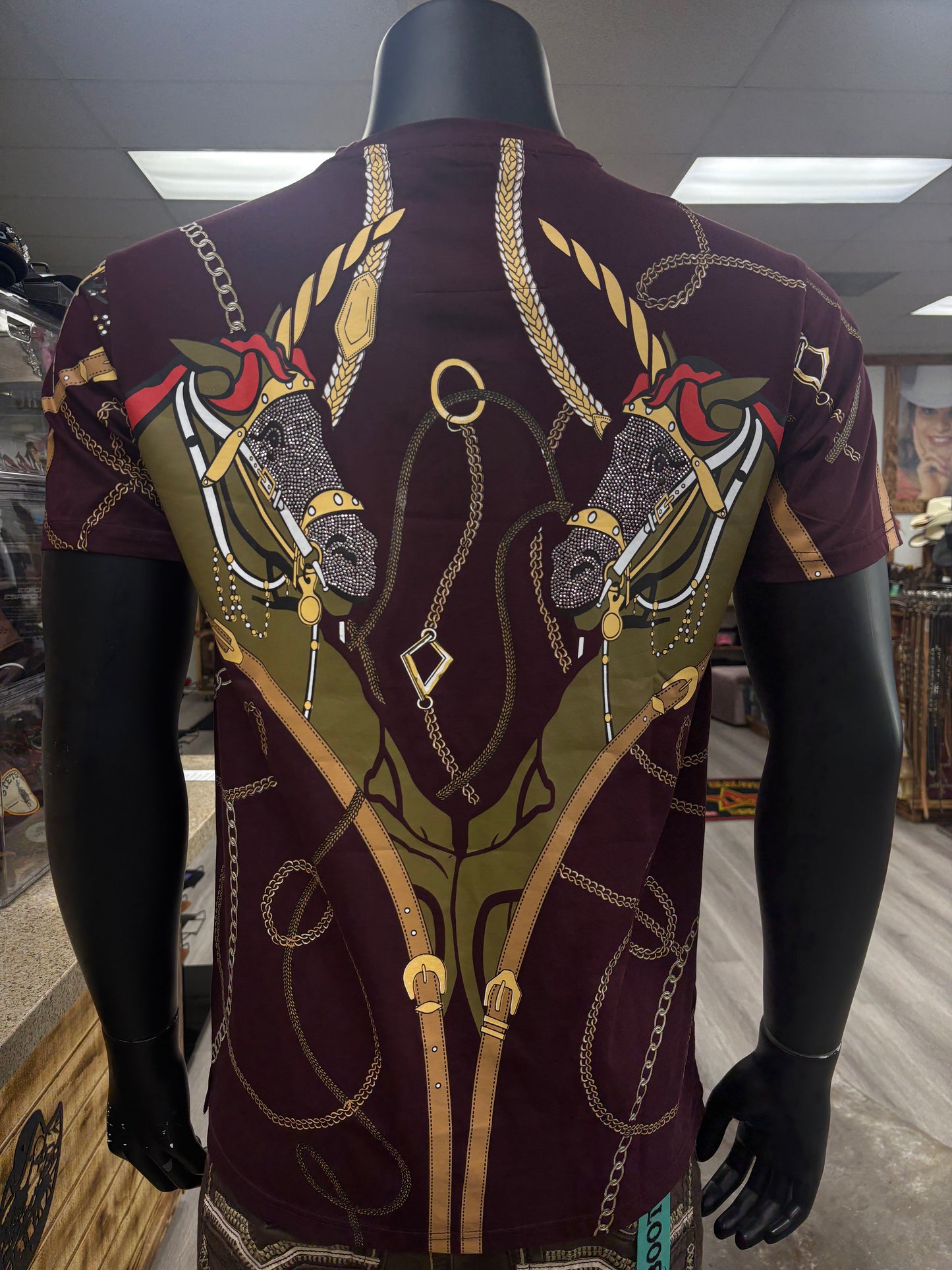 Platini Mens Horse Chain Print T-Shirt - Wine