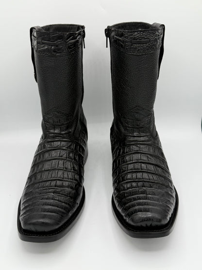 La Sierra Mens Caiman-Print Dubai Style Leather Boot - Black
