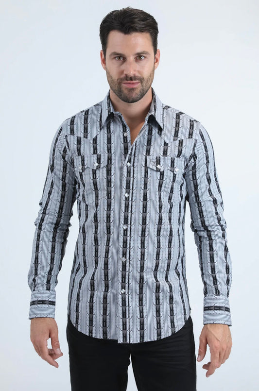 Platini Mens Western Modern Fit Shirt w/ Snaps - Black/White