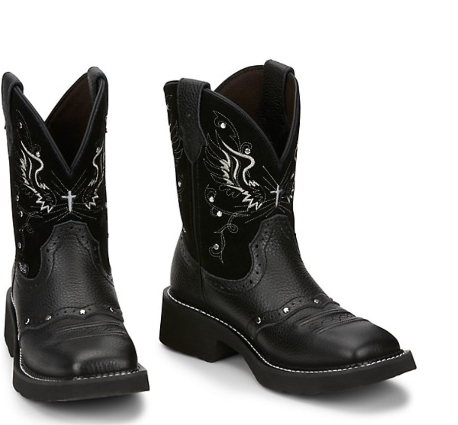 Justin Womens Mandra Studded Square Toe Casual Boot - Black