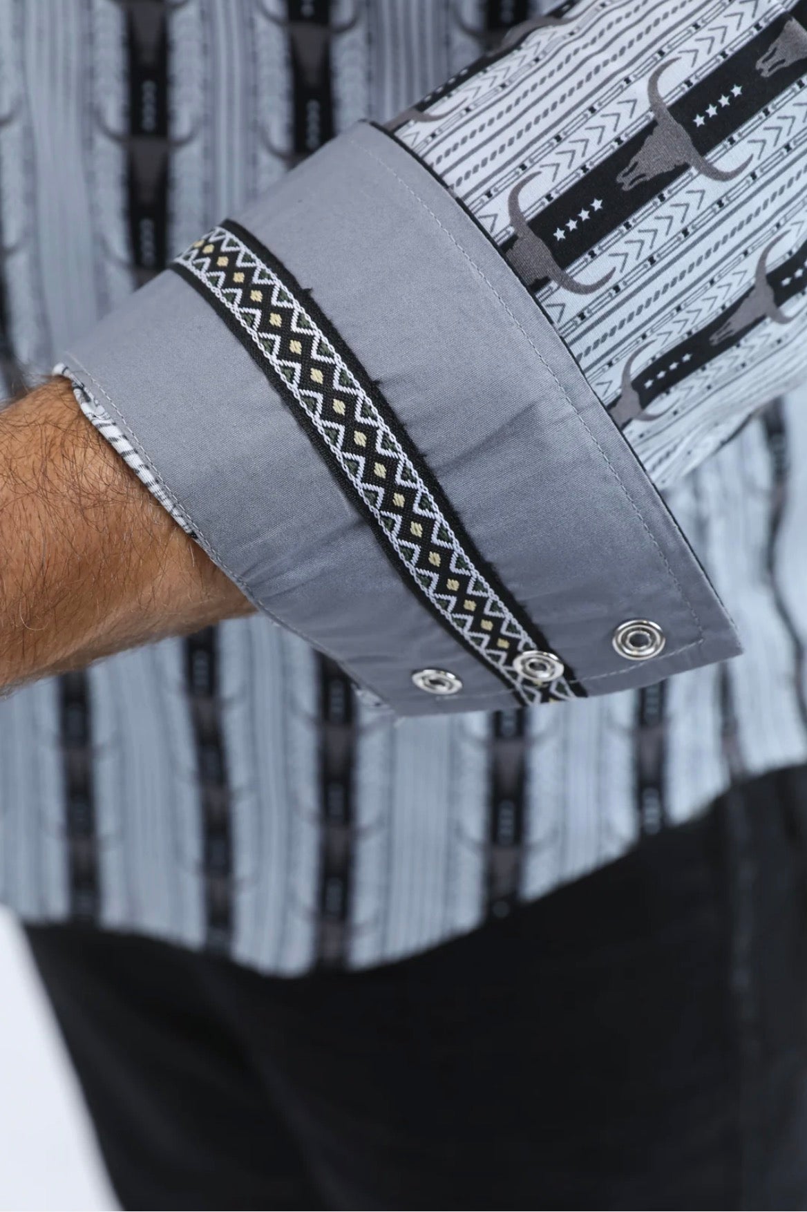 Platini Mens Western Modern Fit Shirt w/ Snaps - Black/White