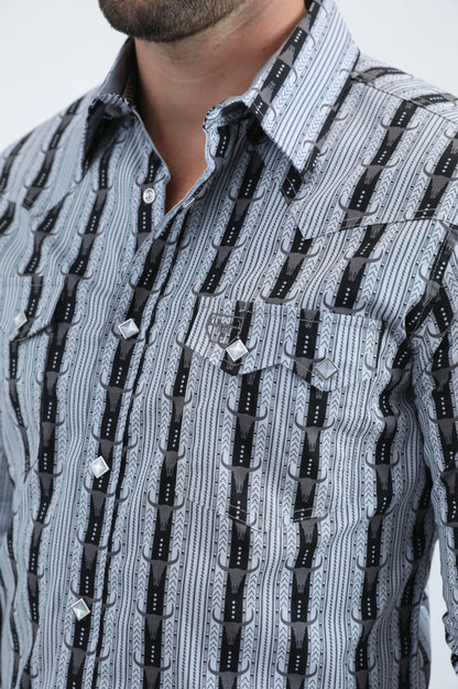 Platini Mens Western Modern Fit Shirt w/ Snaps - Black/White