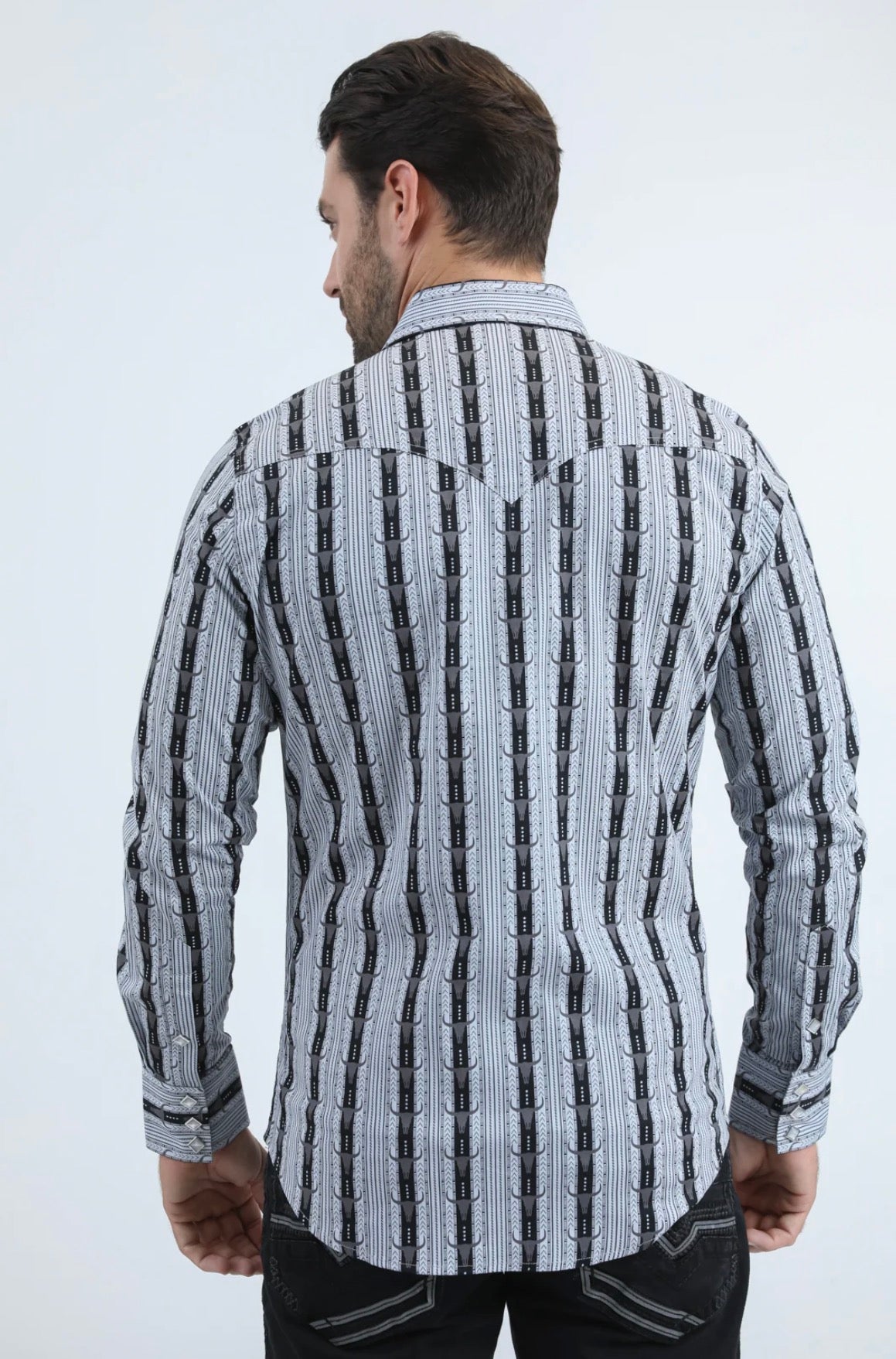 Platini Mens Western Modern Fit Shirt w/ Snaps - Black/White