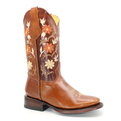 Hooch Womens Flower Embroidered Boots - Bronze