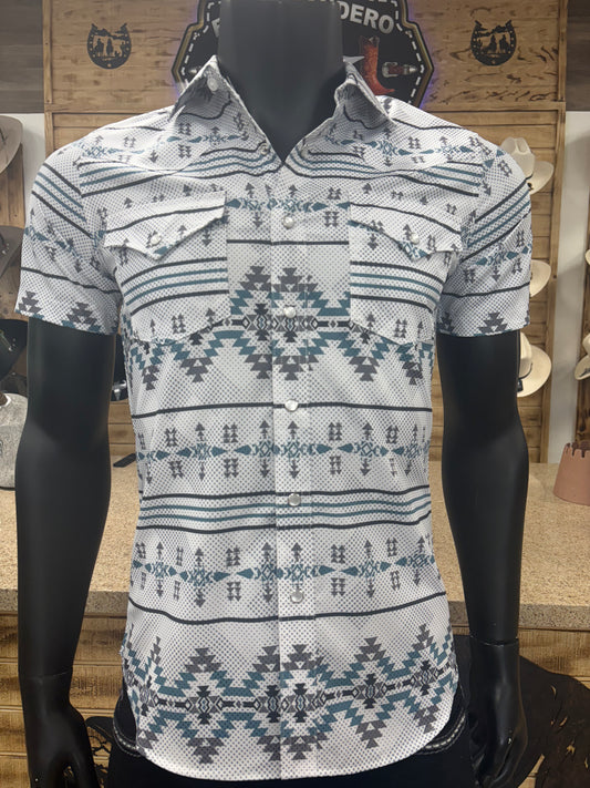 Montero Mens Aztec Style Shirt - White
