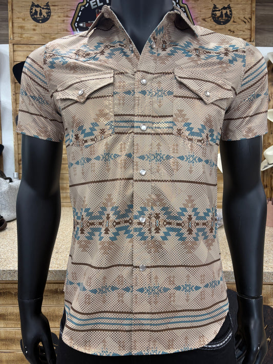 Montero Mens Aztec Style Shirt - Beige