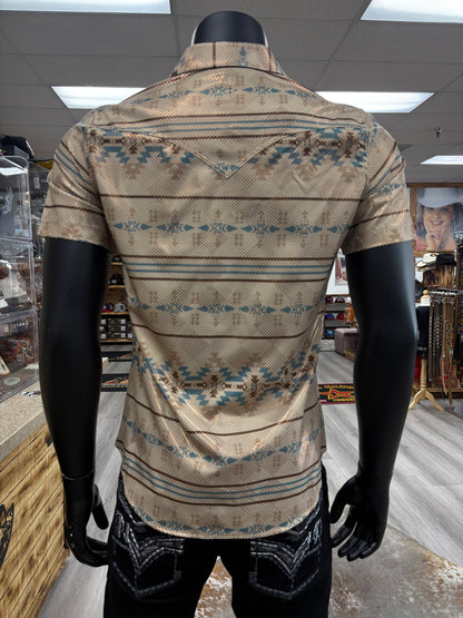 Mens Aztec Style Shirt - Beige