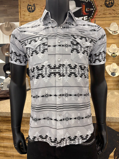 Mens Aztec Style Button Shirt - Grey