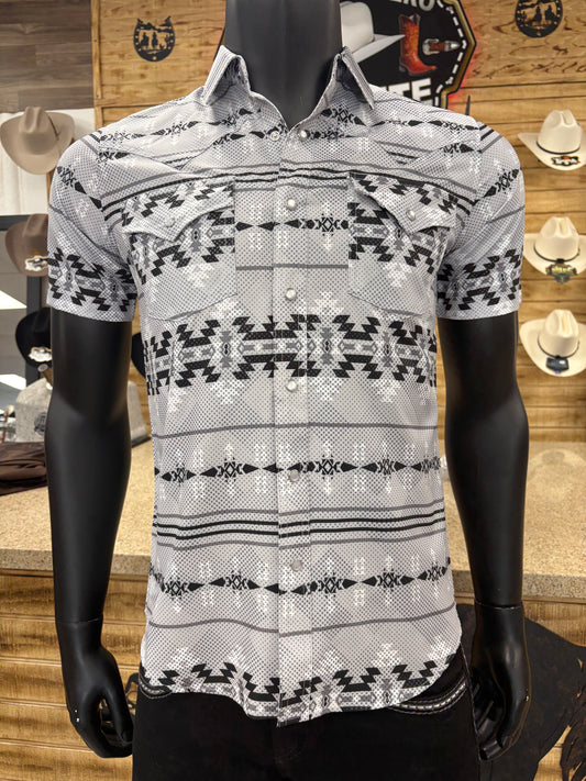 Monetero Mens Aztec Style Button Shirt - Grey