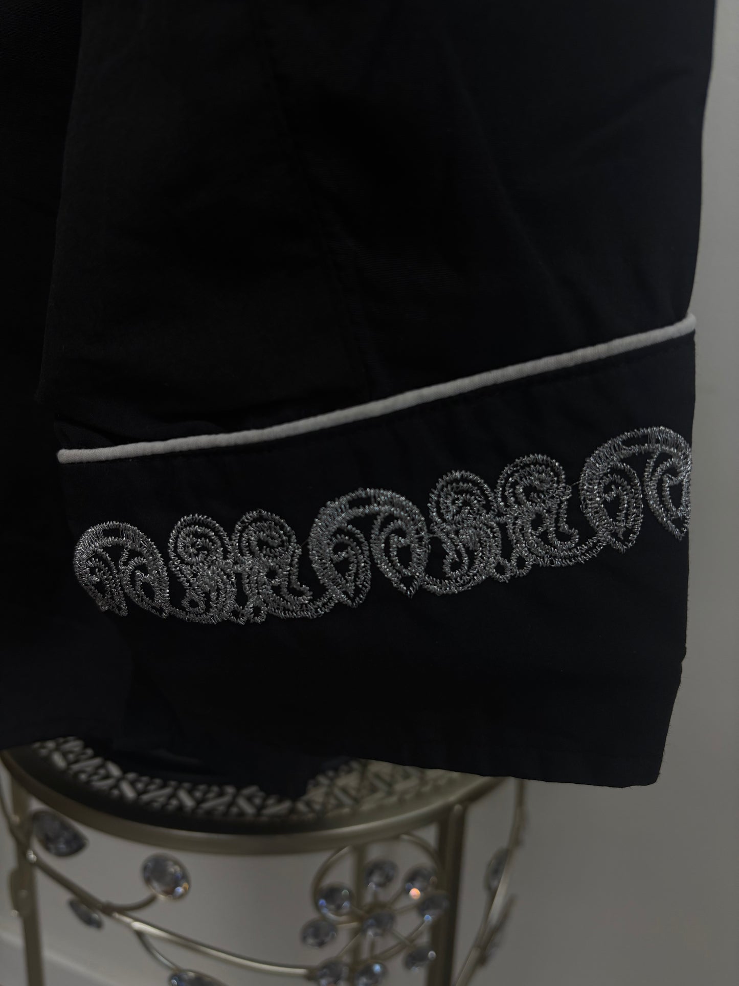 White Diamond Mens Metalic Embroidered Shirt - Black