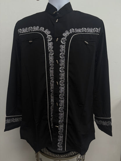 White Diamond Mens Metalic Embroidered Shirt - Black