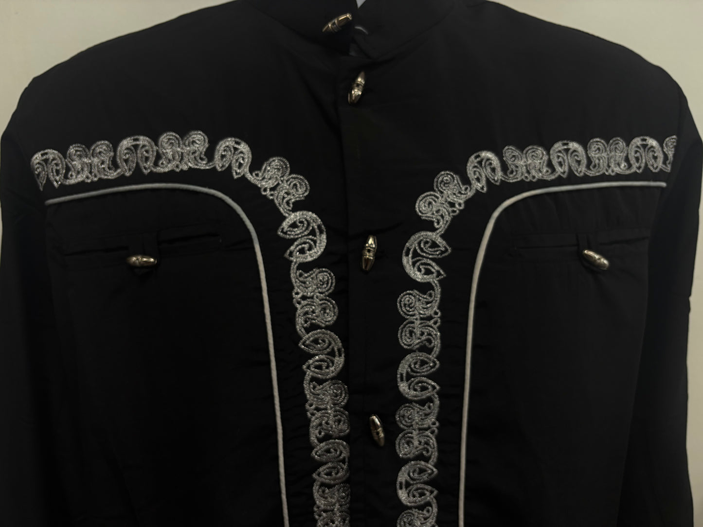 White Diamond Mens Metalic Embroidered Shirt - Black