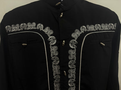 White Diamond Mens Metalic Embroidered Shirt - Black