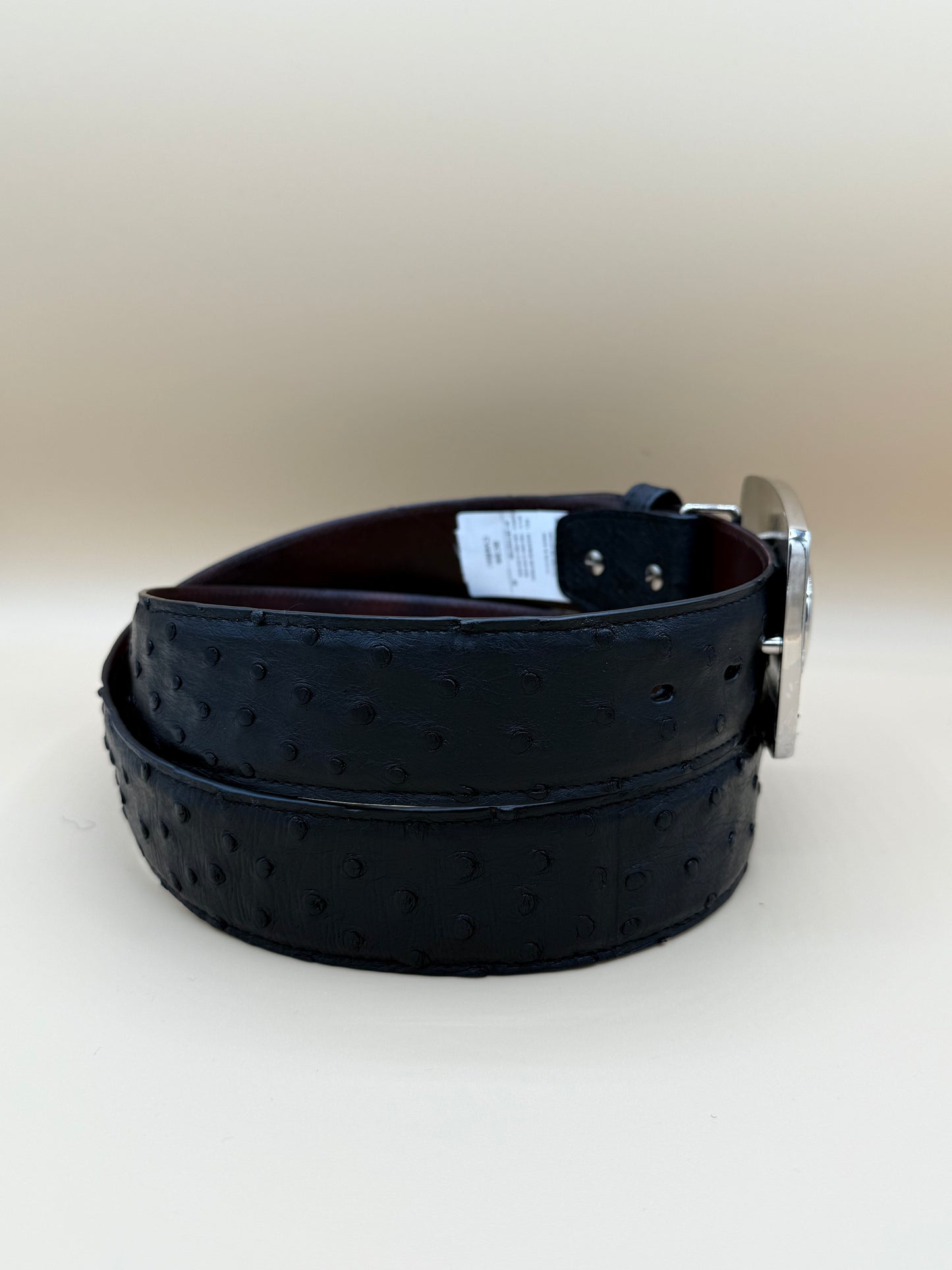 Cuadra Mens Ostrich Logo Belt - Black