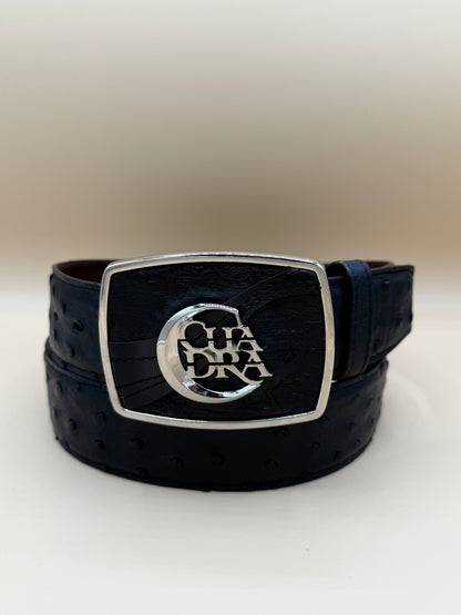 Cuadra Mens Ostrich Logo Belt - Black
