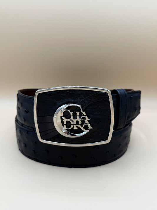 Cuadra Mens Ostrich Logo Belt - Black