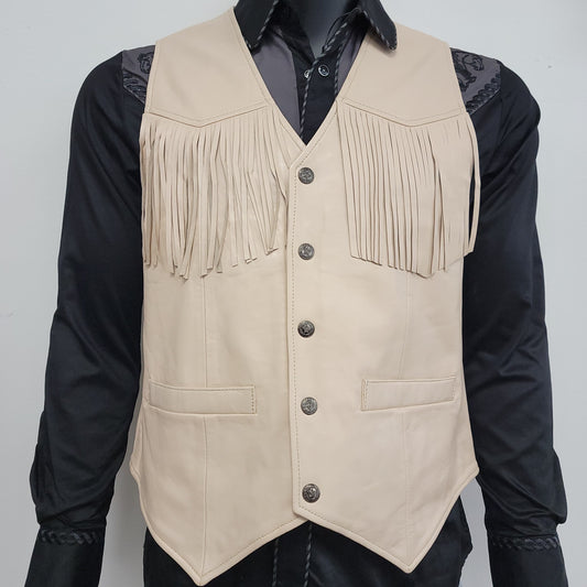 AJ Mens Western Fringe Leather Vest – Beige