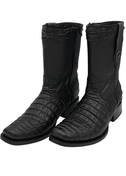 La Sierra Mens Caiman-Print Dubai Style Leather Boot - Black
