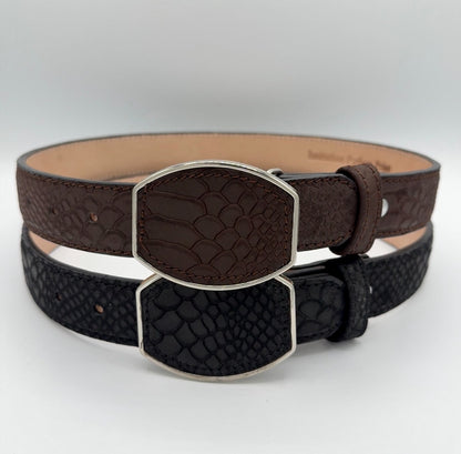 Kids Western Python Print Belt with Oval Frame Buckle – Black & Brown