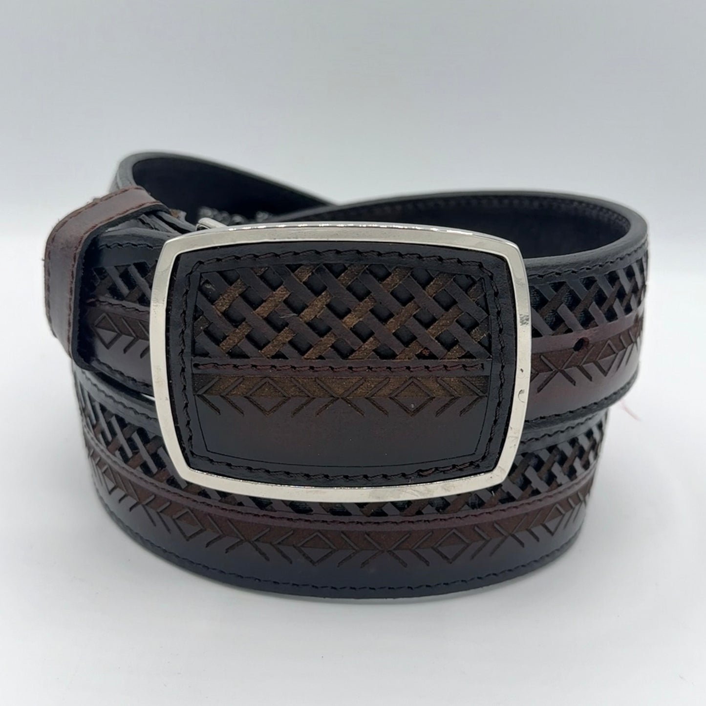 Del Cesar Men’s Heritage Weave Leather Belt – Black, Brown, & Orange