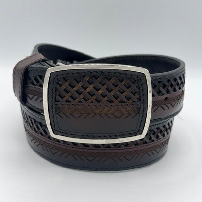 Del Cesar Men’s Heritage Weave Leather Belt – Black, Brown, & Orange