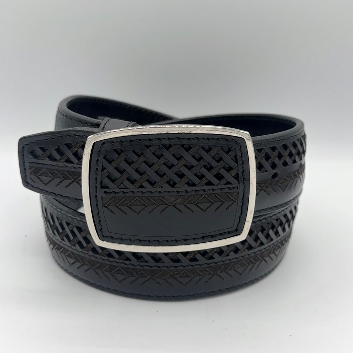 Del Cesar Men’s Heritage Weave Leather Belt – Black, Brown, & Orange
