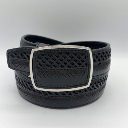 Del Cesar Men’s Heritage Weave Leather Belt – Black, Brown, & Orange