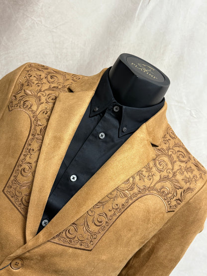 Lamasini Men’s Embroidered Faux Suede Suit