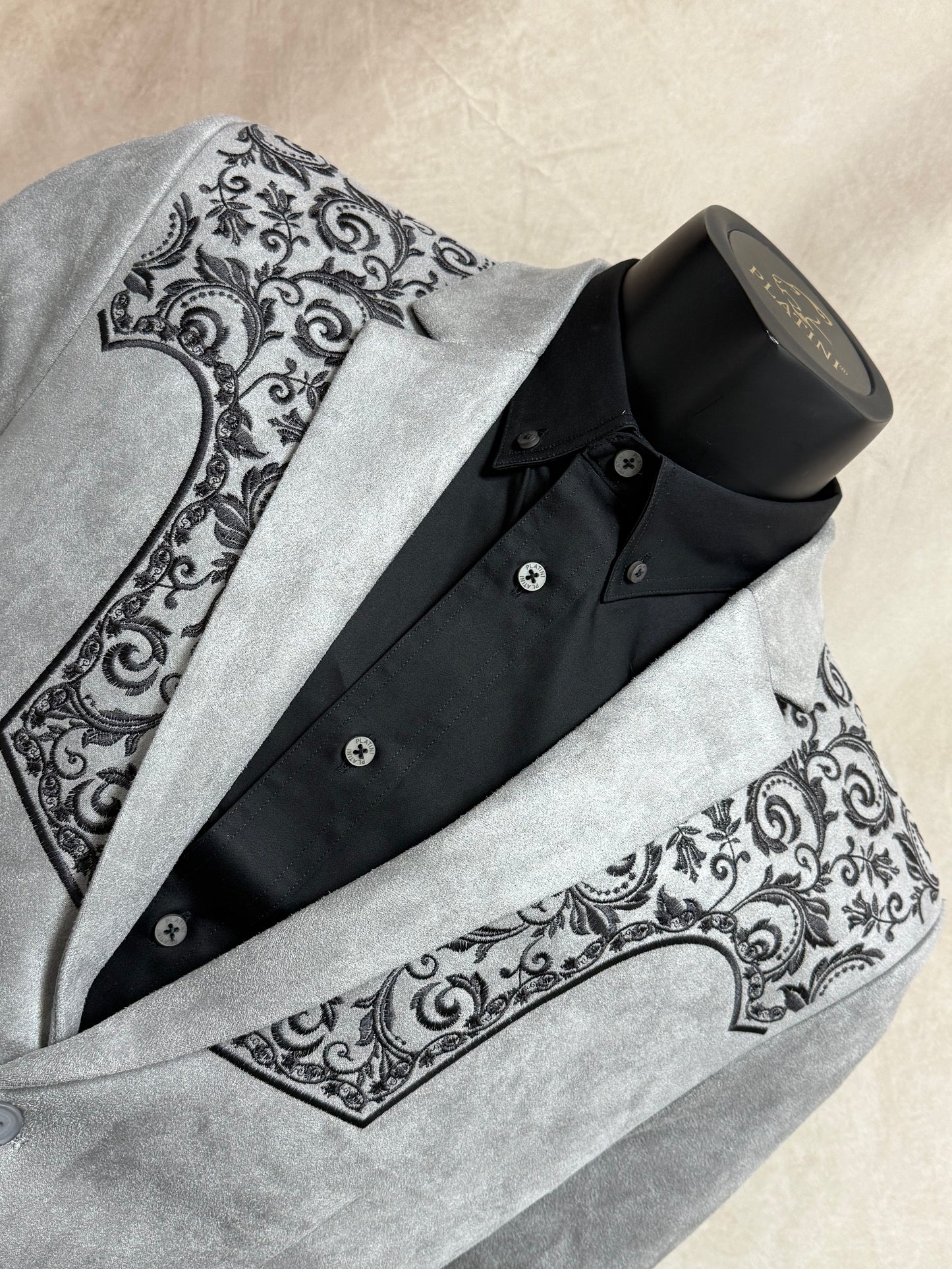 Lamasini Men’s Embroidered Faux Suede Suit