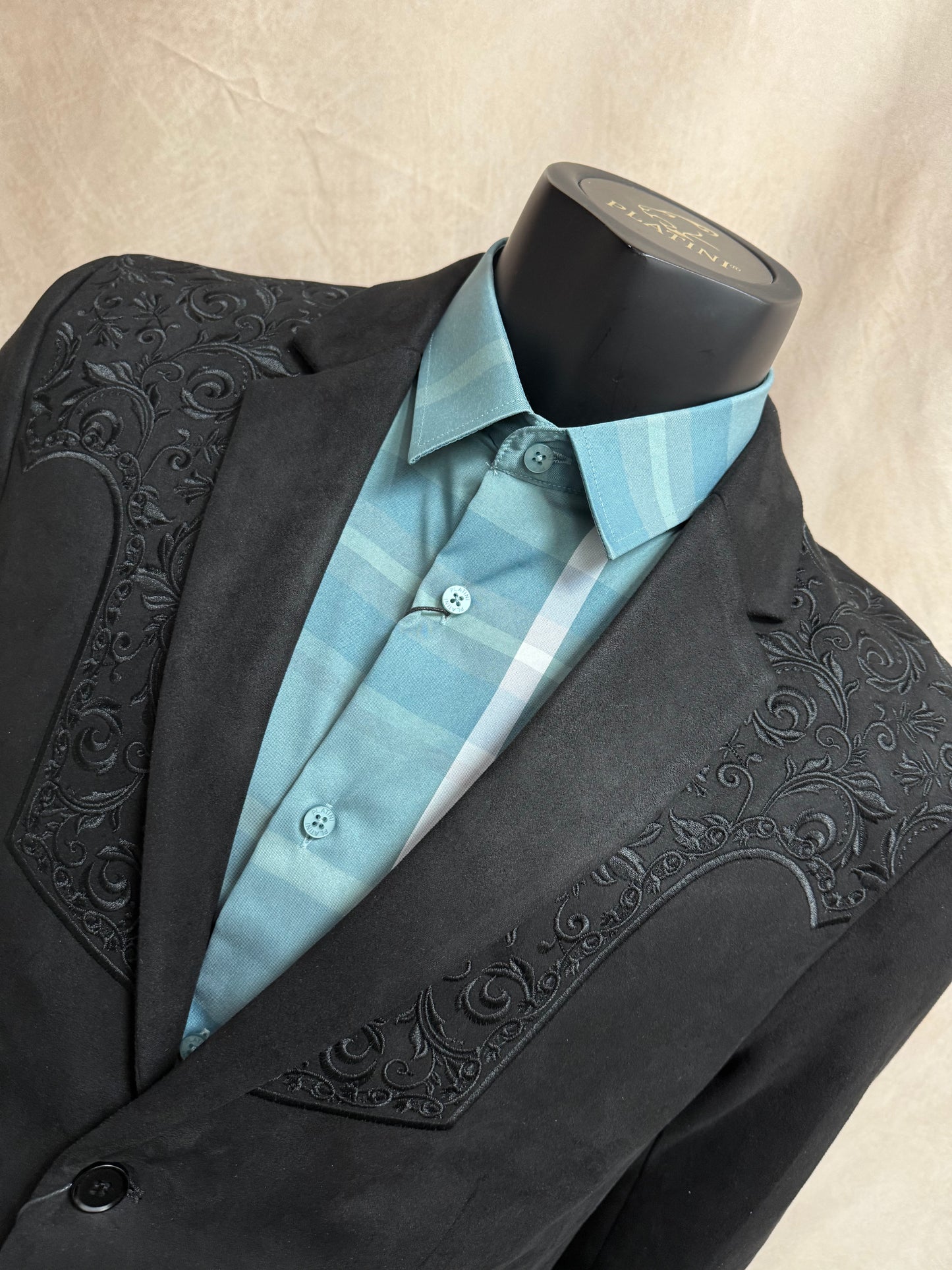 Lamasini Men’s Embroidered Faux Suede Suit