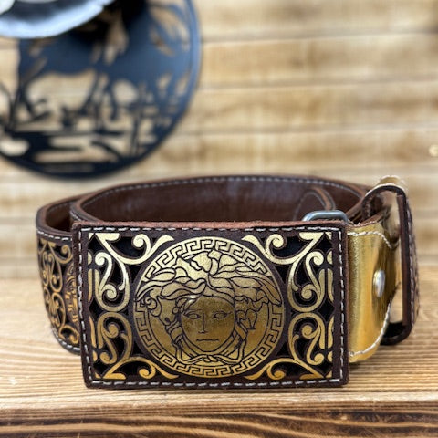 Medusa Lazer Print Belt - Gold