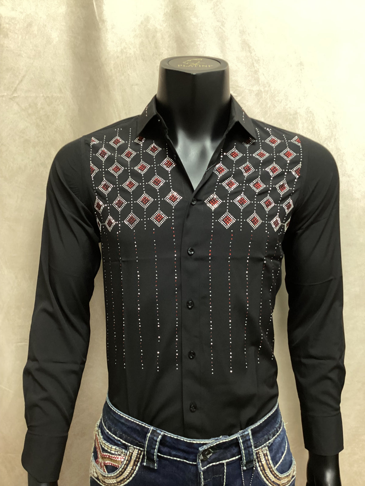 Valenzo rhinestone diamond Long Sleeve Shirt