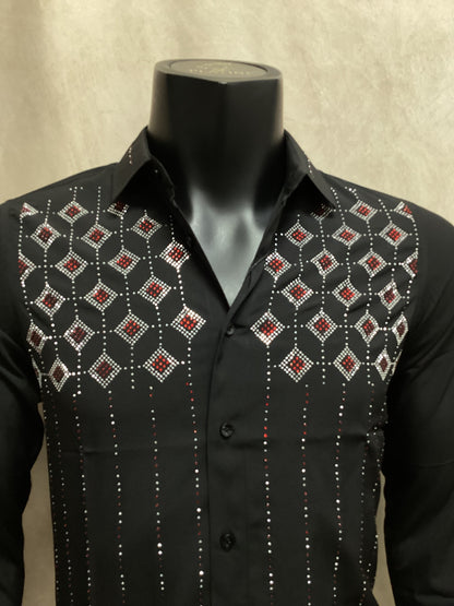 Valenzo rhinestone diamond Long Sleeve Shirt