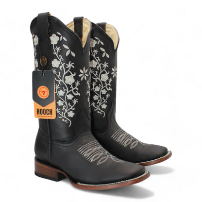 Hooch Womens Flower Embroidery Boot - Black H22M2605