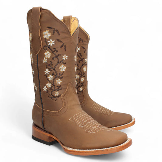 Hooch Womens Flower Embroidered Boot - Tabaco
